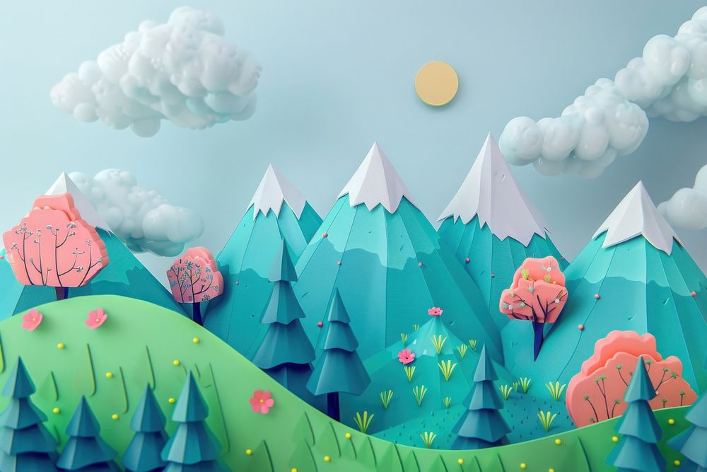 Cute mountain and forest background art outdoors cartoon.