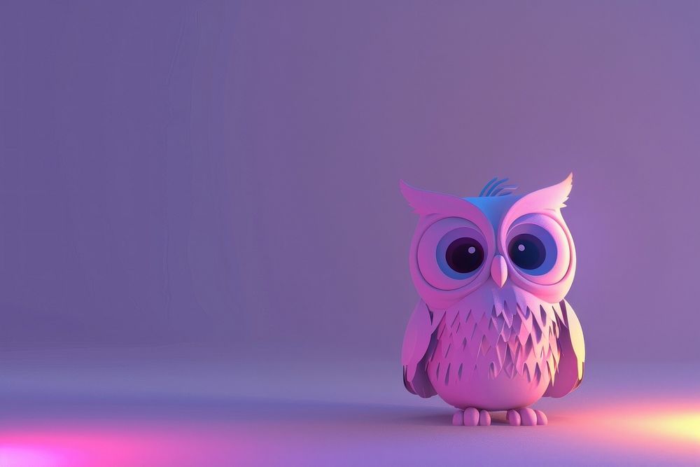 Cute night owl background cartoon purple animal.