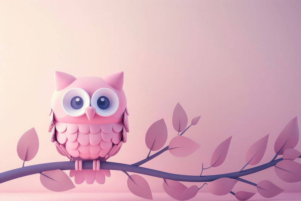 Cute owl background cartoon animal plant.