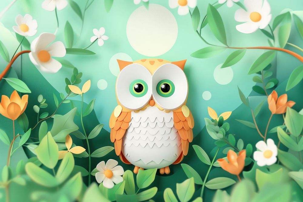 Cute owl background outdoors cartoon nature.