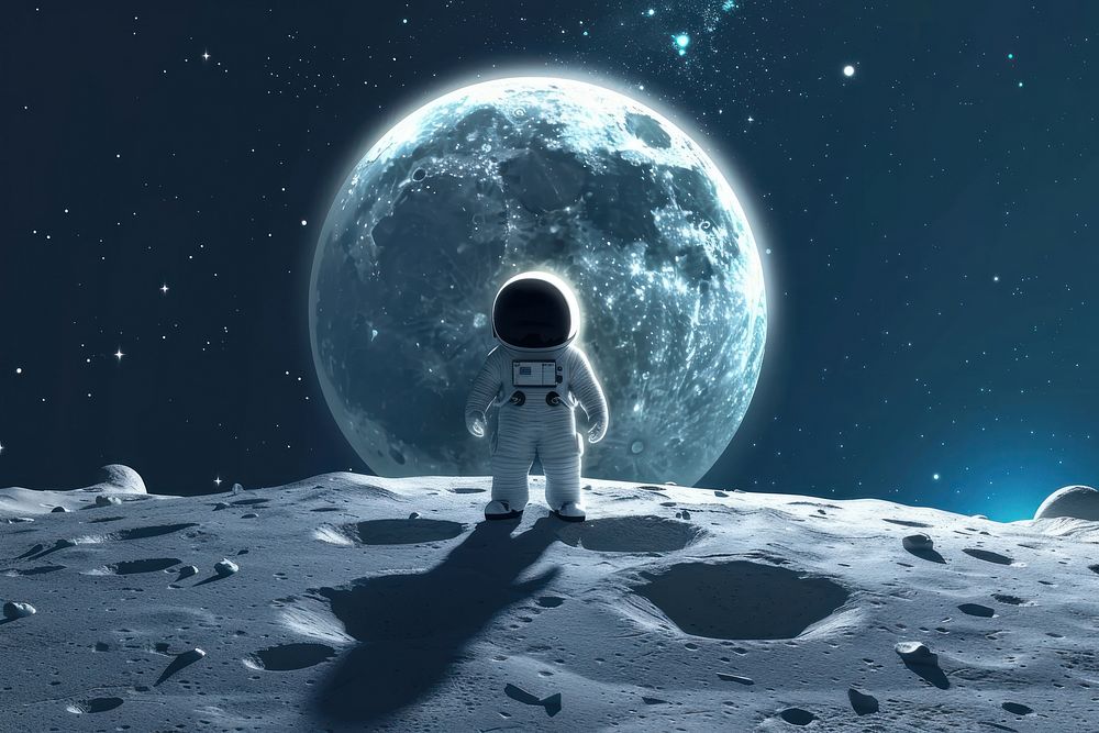 Cute astronaut on the moon background astronomy outdoors nature.