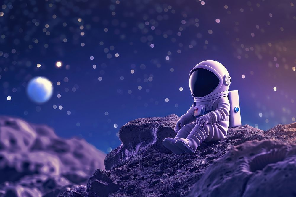 Cute astronaut on the moon background astronomy universe outdoors.