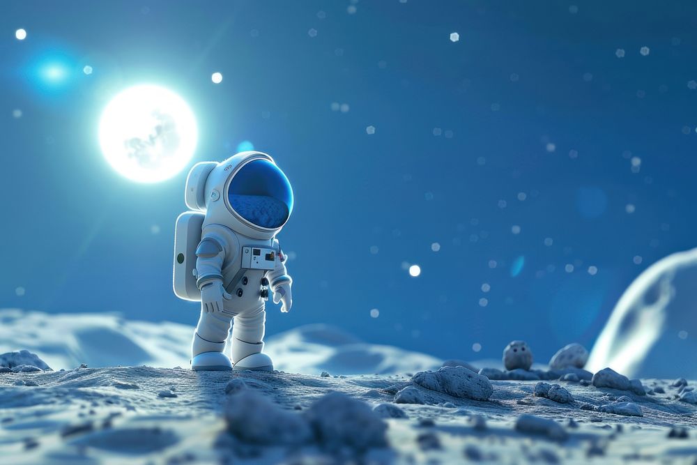 Cute astronaut survey on the moon background astronomy outdoors cartoon.