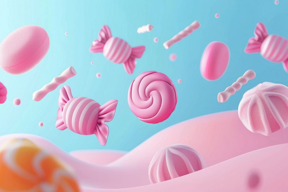 Cute candy flying background lollipop dessert food.