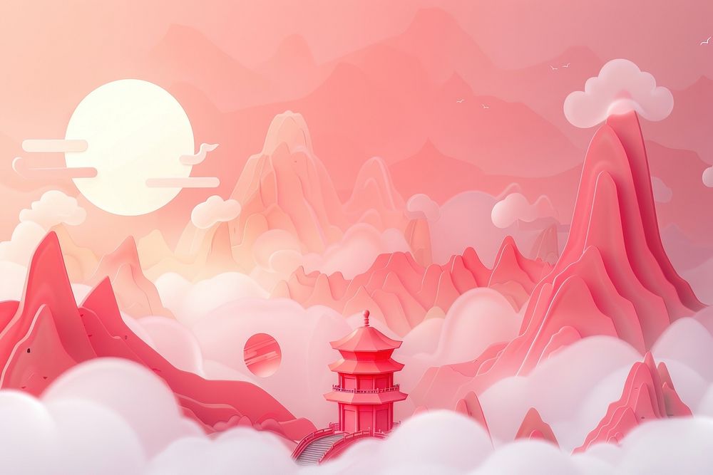 Cute chinese mountain background outdoors cartoon nature.