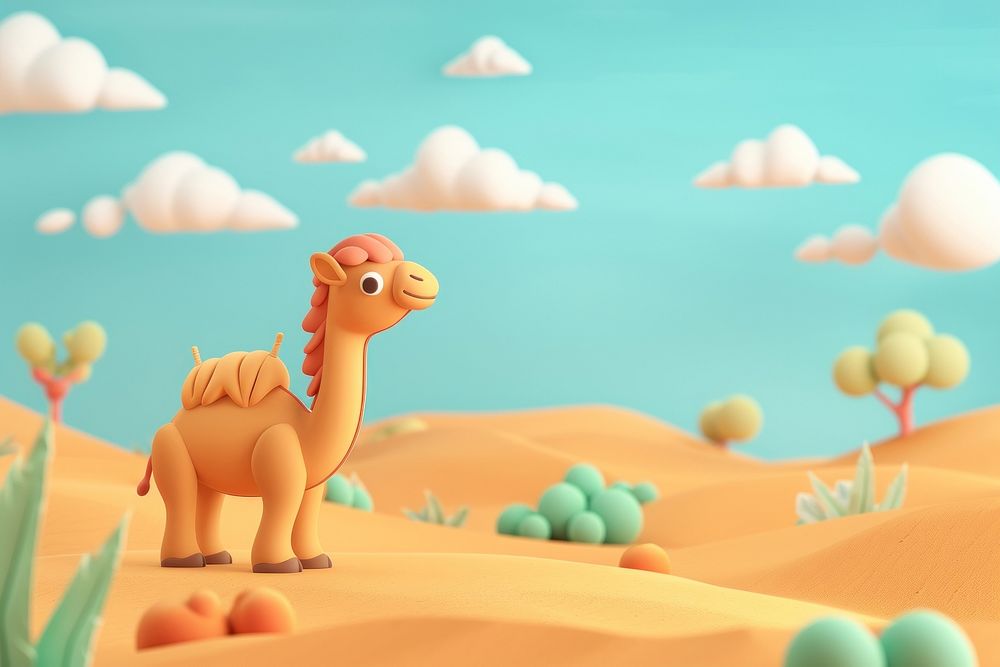 Cute desert with camel background cartoon outdoors nature.