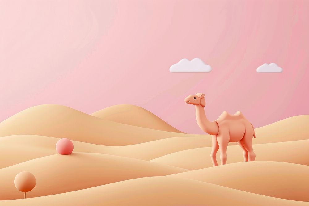 Cute desert with camel background outdoors cartoon animal.