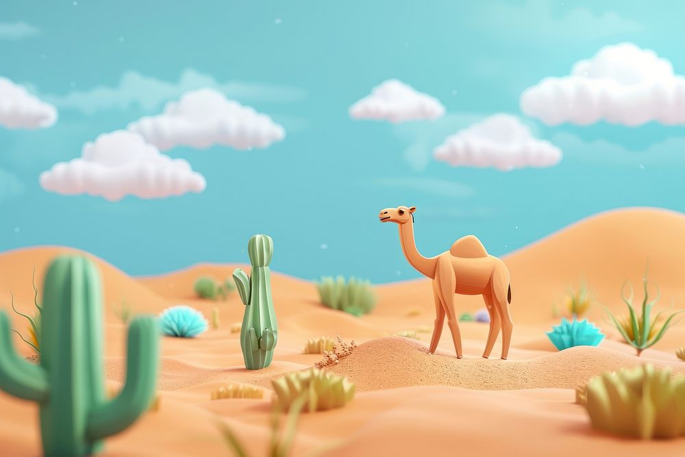 Cute desert with camel background landscape outdoors cartoon.
