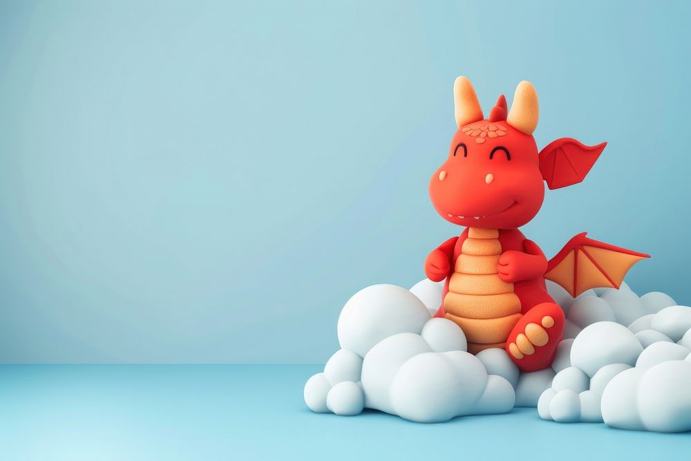Cute dragon with cloud background cartoon representation creativity.