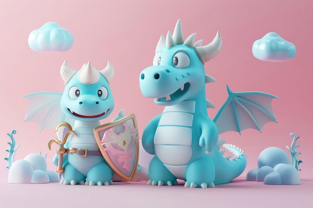 Cute dragon and knight background cartoon outdoors representation.