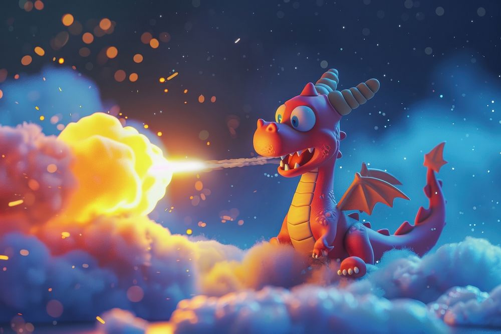 Cute dragon firing background cartoon creativity screenshot.