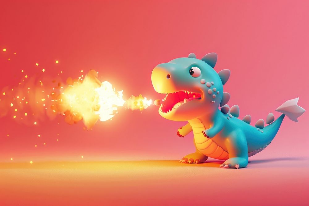 Cute dragon firing background cartoon animal representation.