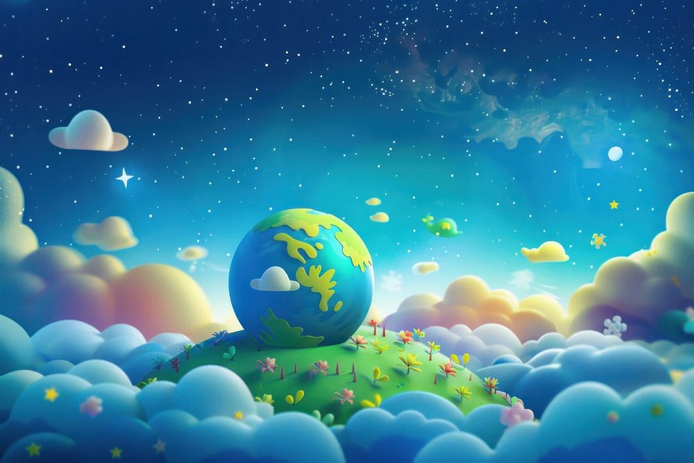 Cute earth in the space background astronomy outdoors cartoon.