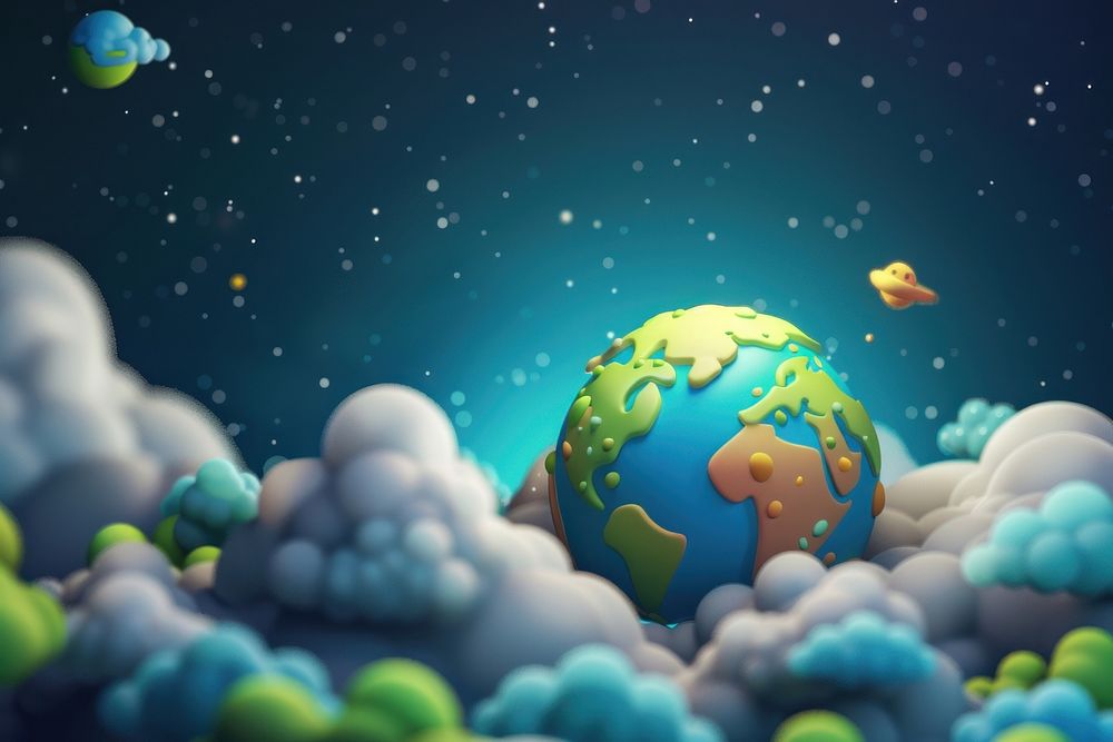 Cute earth in the space background astronomy cartoon planet.