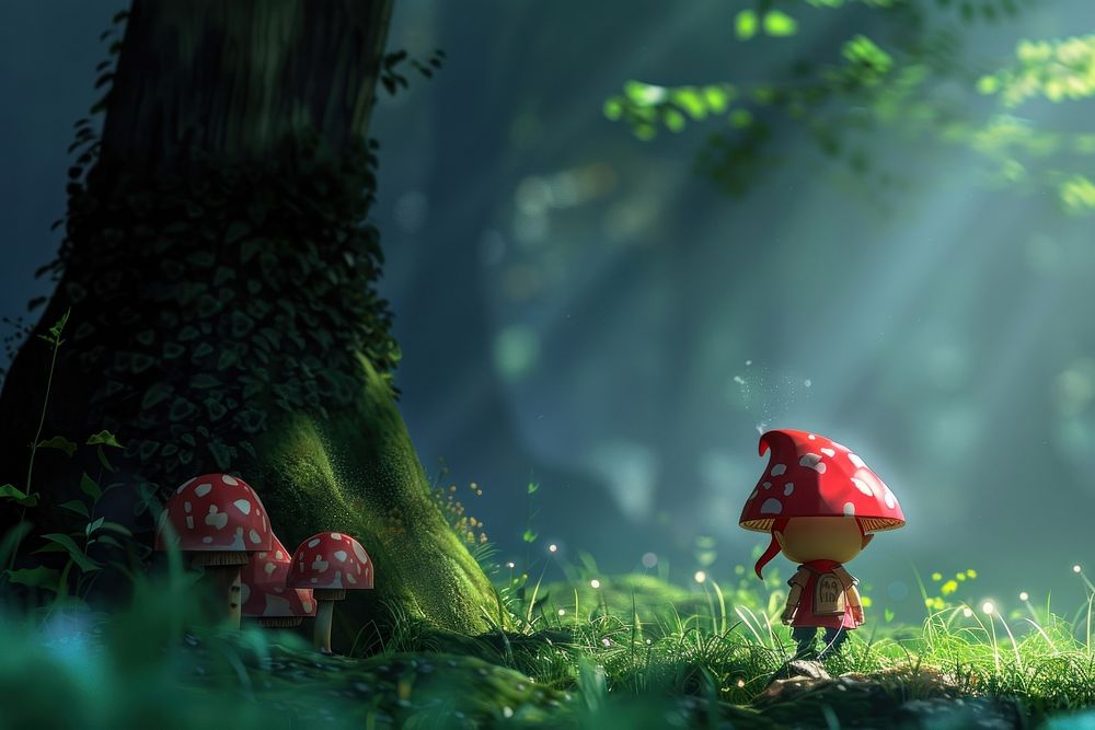 Cute elf forest background mushroom outdoors cartoon.