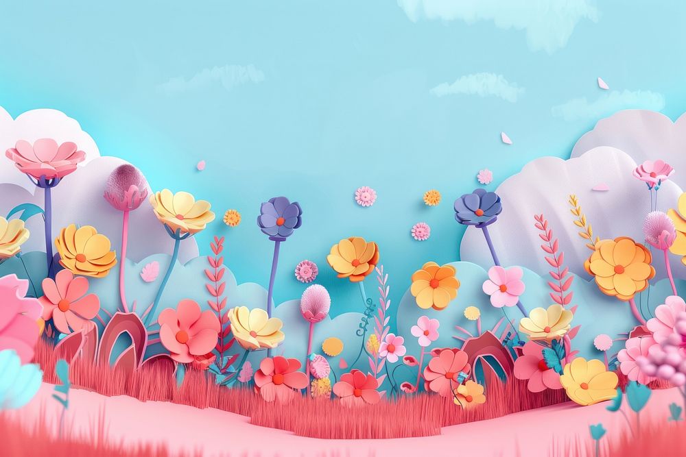 Cute flowers and meadows background outdoors cartoon nature.