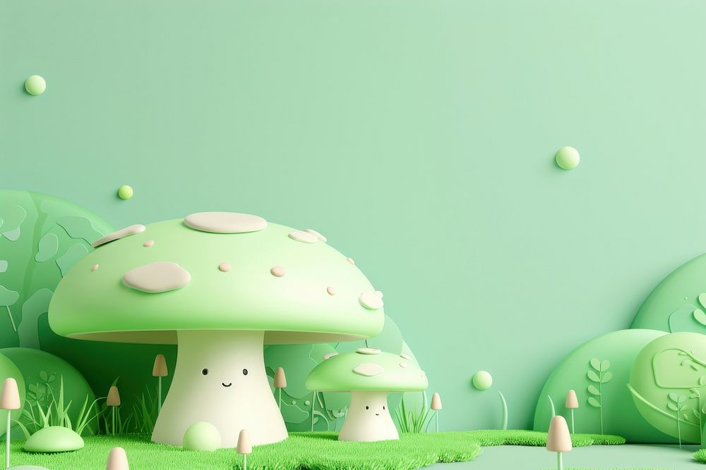 Cute green mushroom background cartoon representation savings.