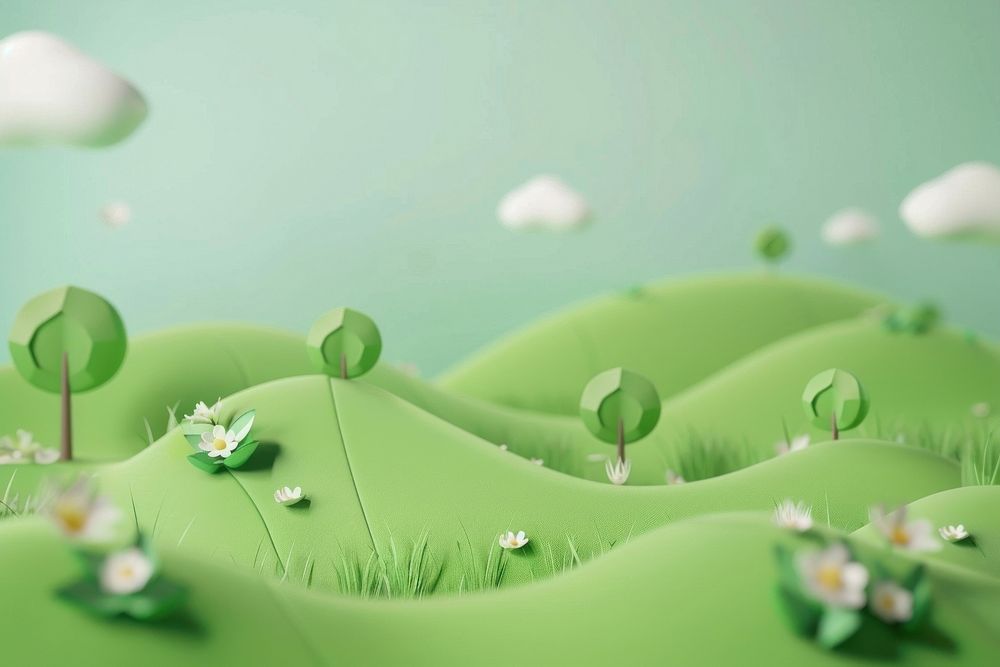 Cute green scenery background outdoors cartoon plant.