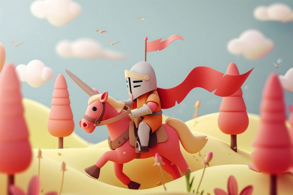 Cute horse knights adventure background cartoon representation creativity.