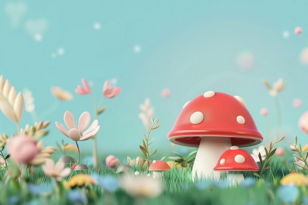 Cute japanese mushroom background outdoors cartoon fungus.