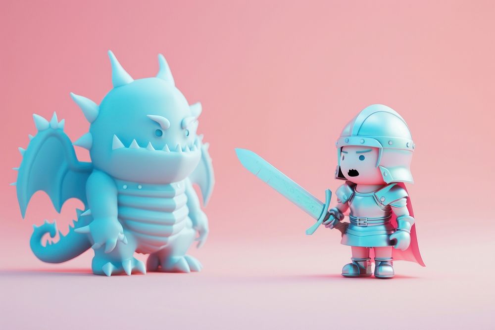 Cute knight versus monster background cartoon nature toy.