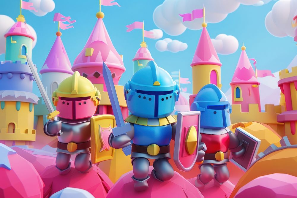 Cute knight and troops background cartoon representation creativity.