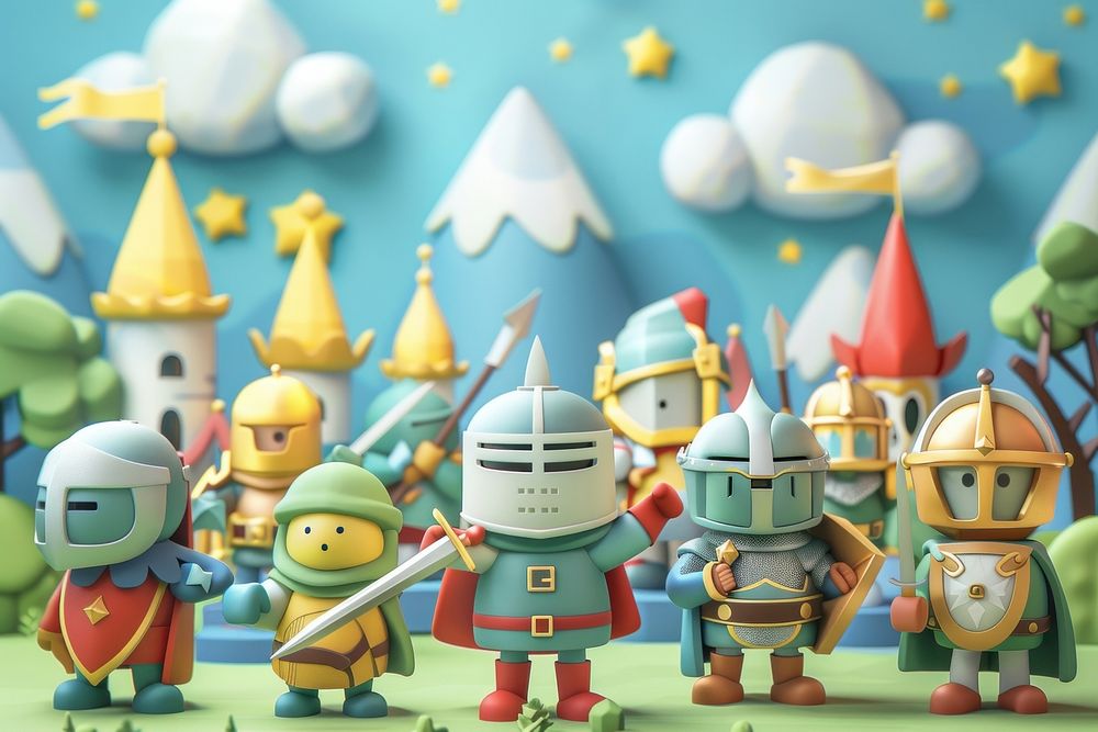 Cute knight and troops background cartoon representation celebration.