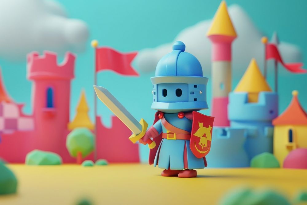Cute knight background cartoon toy representation.