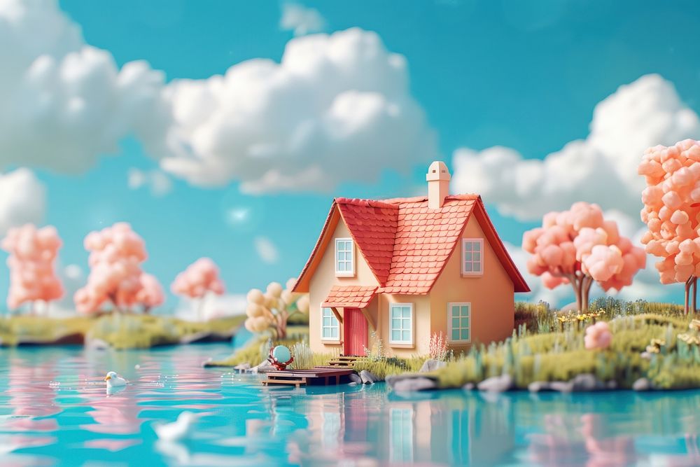 Cute lake cottage background architecture building outdoors.