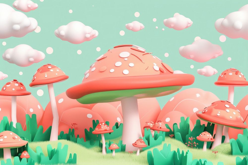 Cute poison mushroom background outdoors cartoon fungus.