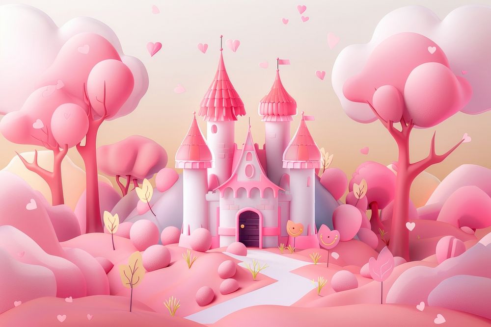 Cute small castle background cartoon architecture celebration.