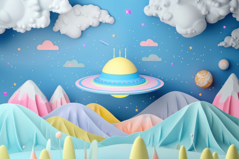 Cute space and ufo background outdoors cartoon nature.