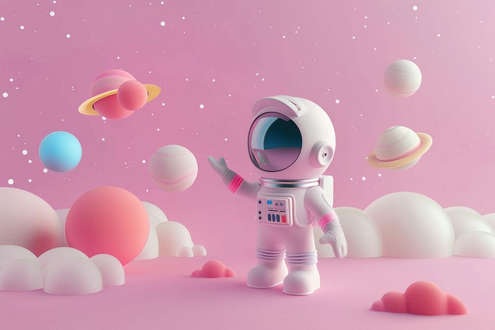 Cute space and astronaut background cartoon balloon robot.