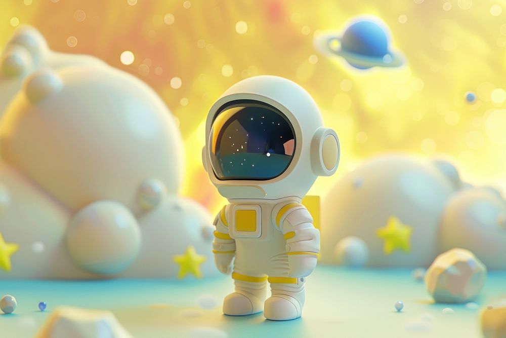 Cute space and astronaut background cartoon toy representation.