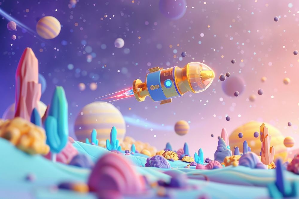Cute space and satellite background cartoon undersea outdoors.