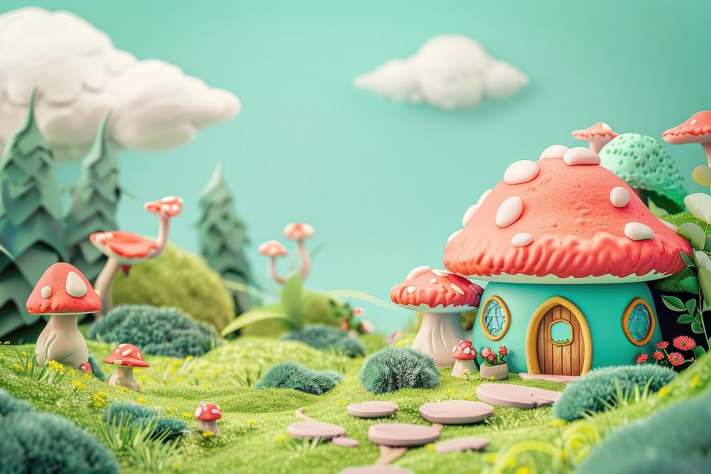 Cute troll background mushroom outdoors cartoon.