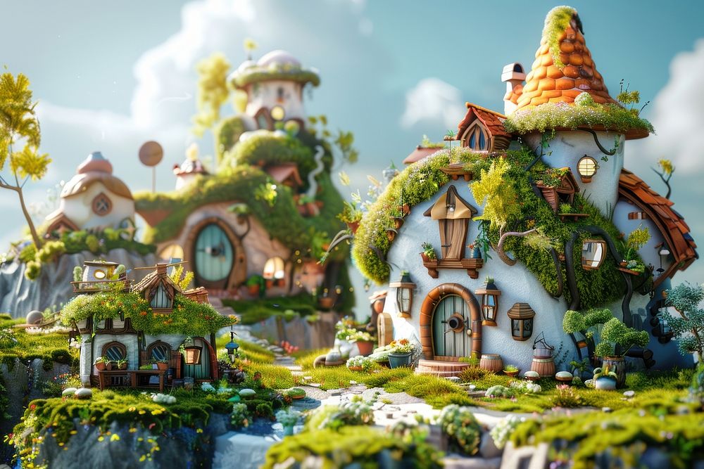 Cute troll village background architecture building outdoors.