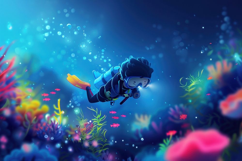 Cute underwater with scuba diver background adventure outdoors nature.