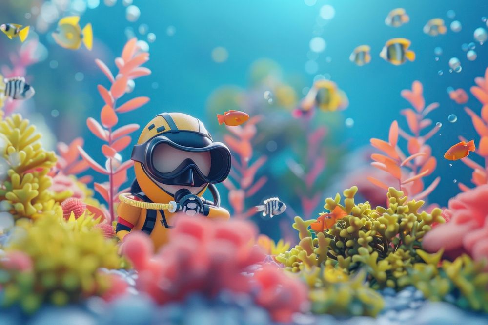 Cute underwater with scuba diver background cartoon outdoors nature.