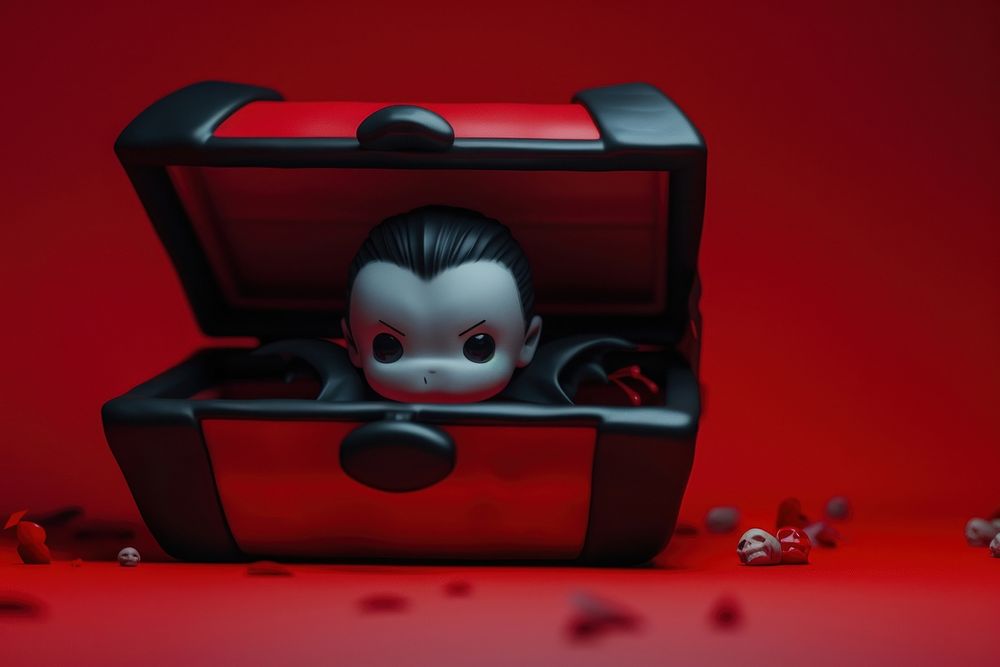 Cute vampire in the coffin background cartoon representation darkness.