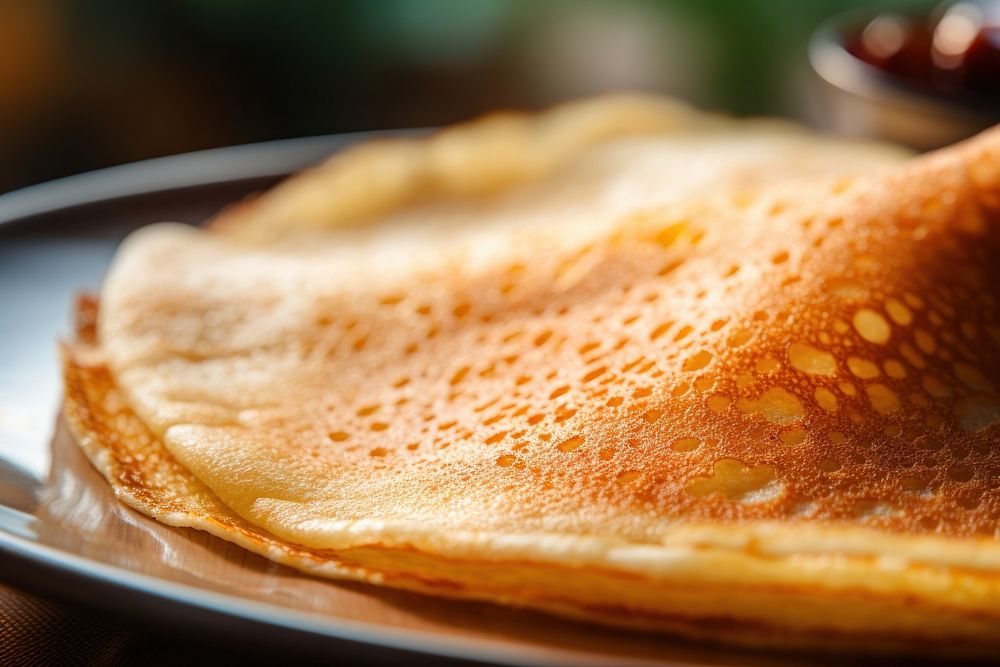 Extreme close up of Dosa food pancake bread.