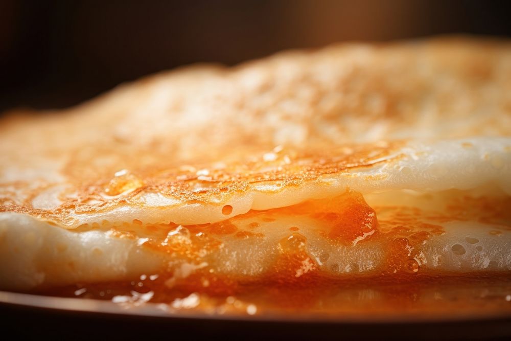 Extreme close up of Dosa food pancake breakfast.