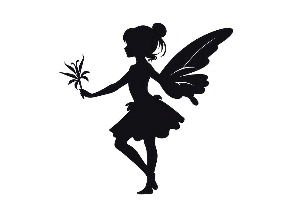 Fairy silhouette clip art dancing white background representation.