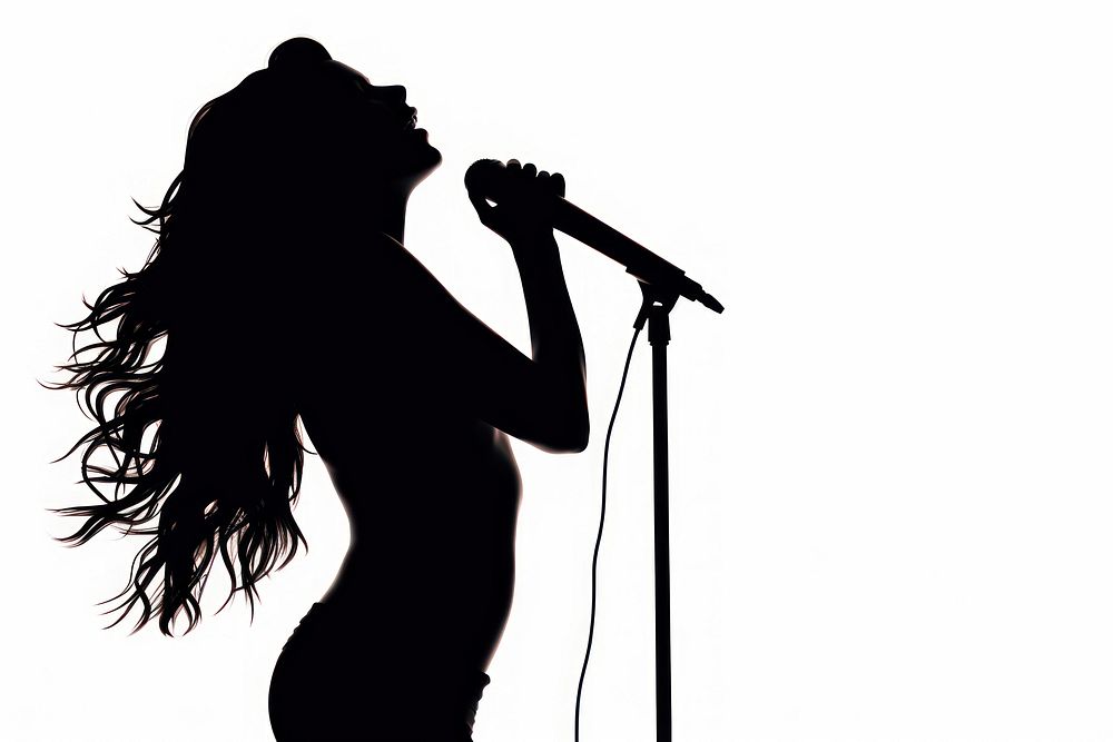 Female singer silhouette clip art microphone adult white background.