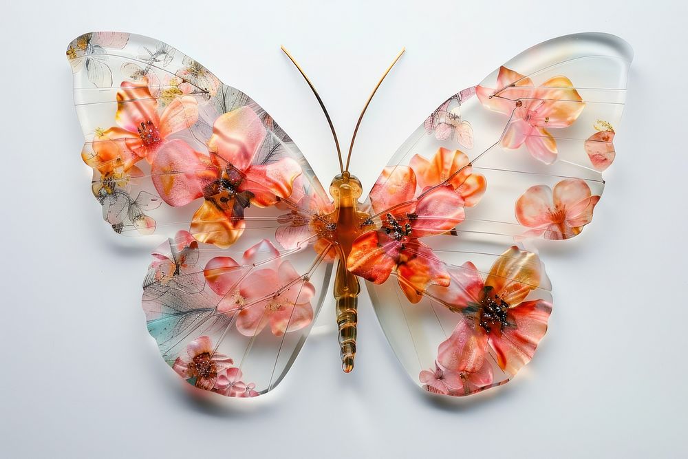 Flower resin art in butterfly animal insect white background.
