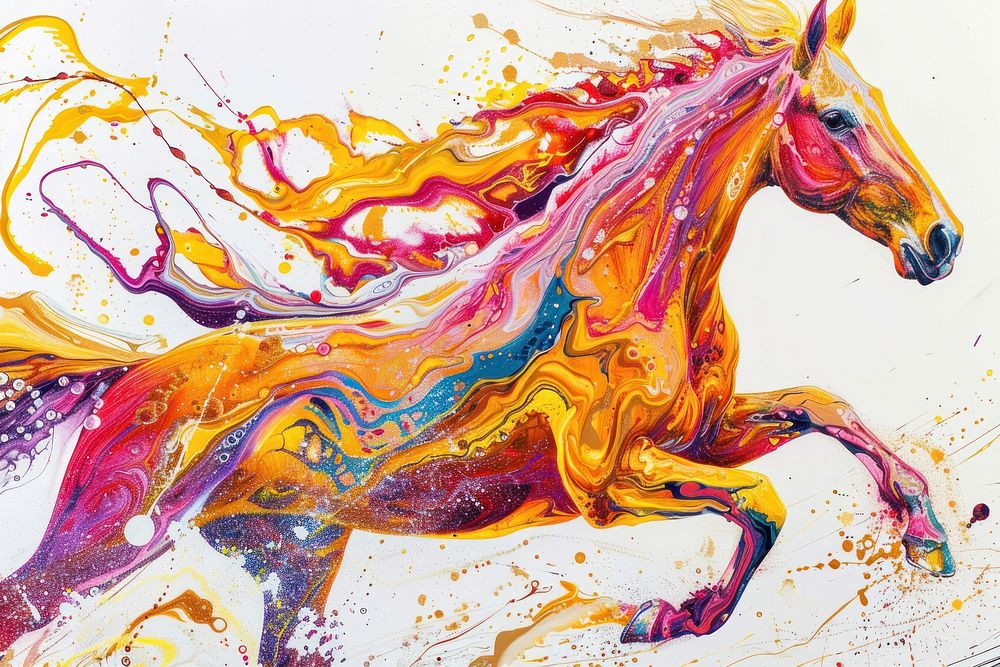 Acrylic pour painting in horse art abstract animal.