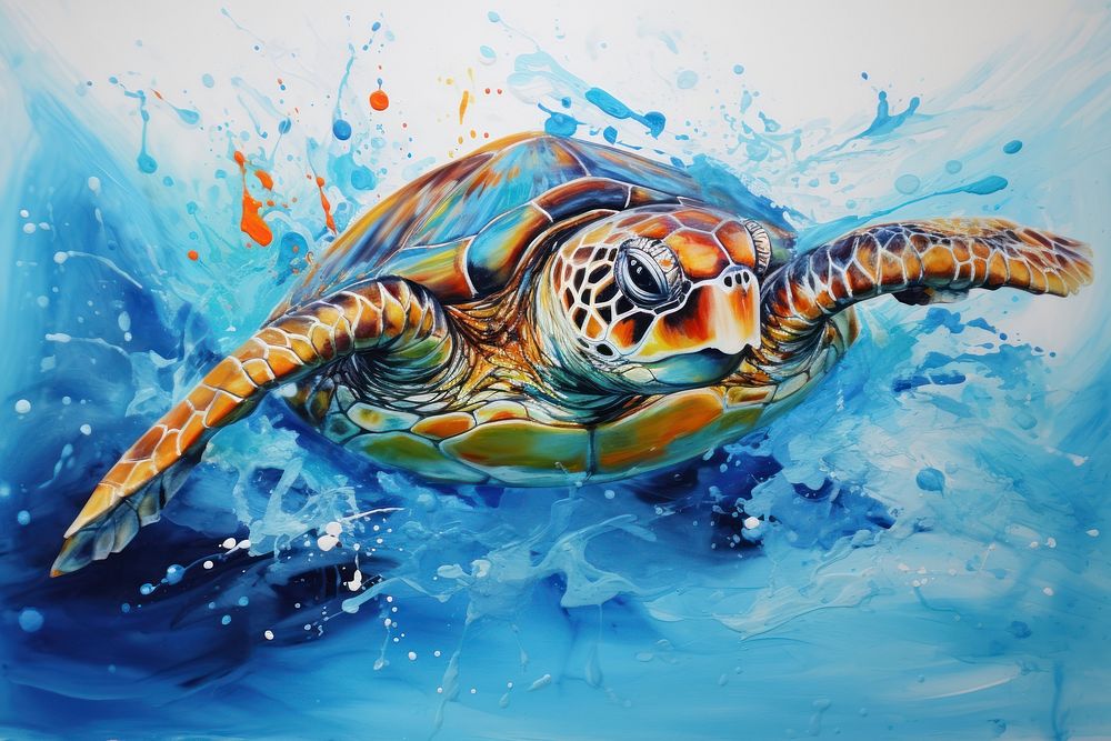 Sea turtle acrylic painting reptile animal art.