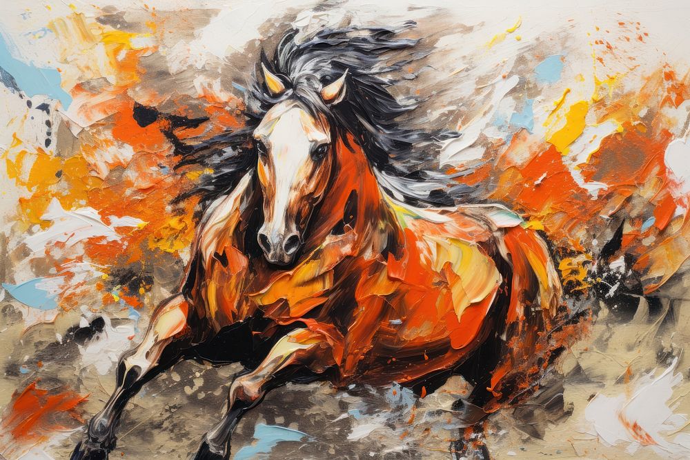 Horse acrylic pour painting stallion animal mammal.