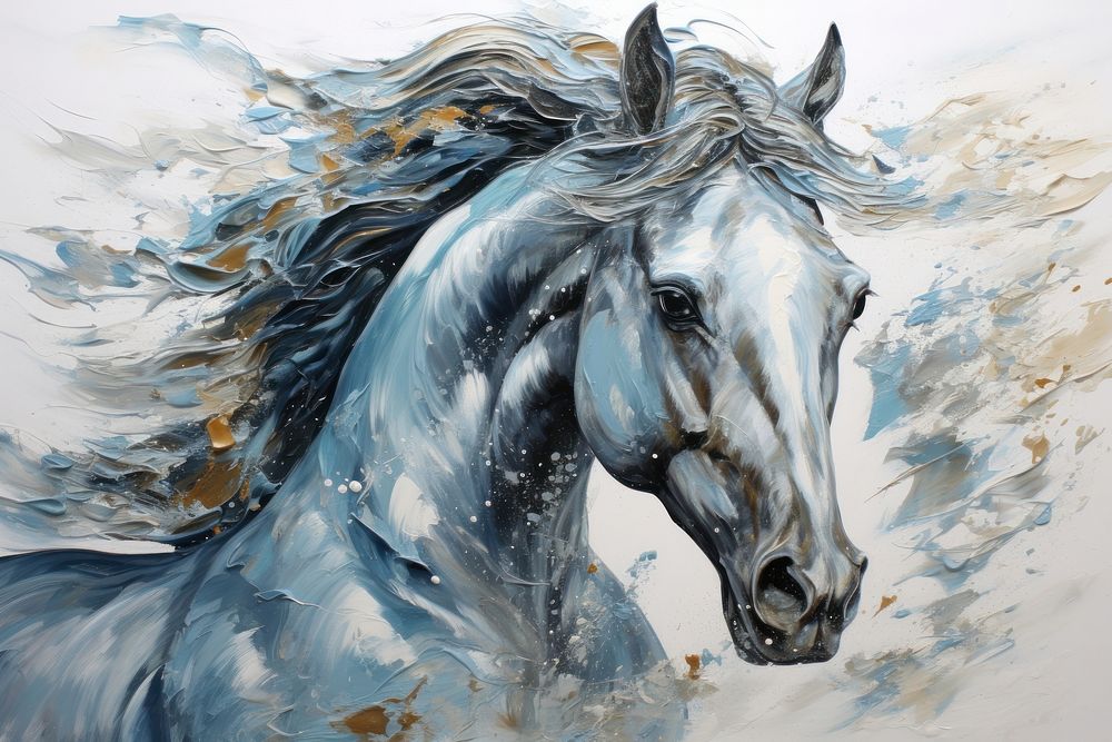 Horse acrylic pour painting stallion drawing animal.