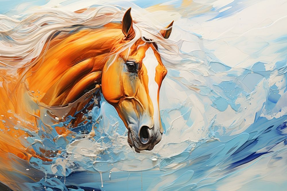 Horse acrylic pour painting animal mammal art.